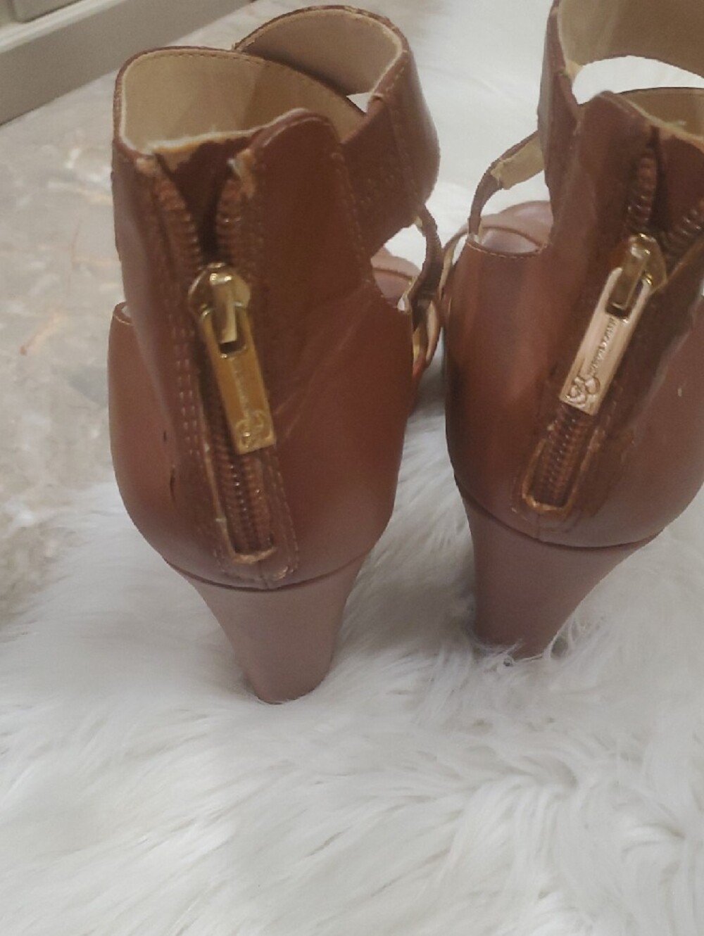Jessica Simpson Brown Leather Crisscross Strap Wedge Heels Size 9 - Picture 4 of 15
